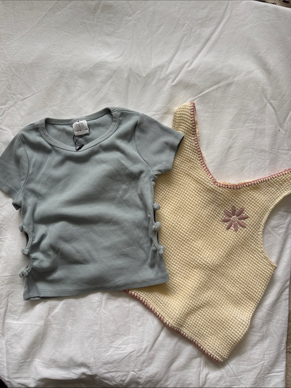 Zara Kids Sage Green Short Sleeve Tee with Side Knot Details